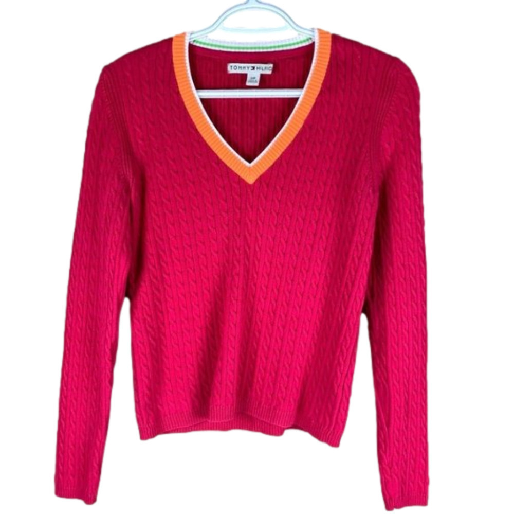 Vintage Tommy Hilfiger Cable Knit  V-Neck Sweater